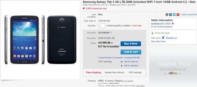 Fotografía - [Alerta Trato] 7 pulgadas Samsung Galaxy Tab 3 LTE (desbloqueado) Por $ 99 en eBay